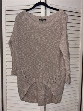 Express Taupe Crewneck Sweater with Braided Side Detail